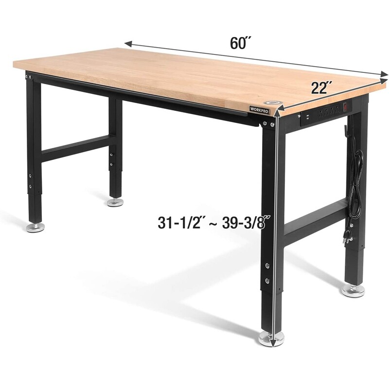WORKPRO 29in to 33.86in Shop Stool Garage Bar Stool 60" Adjustable Workbench Set