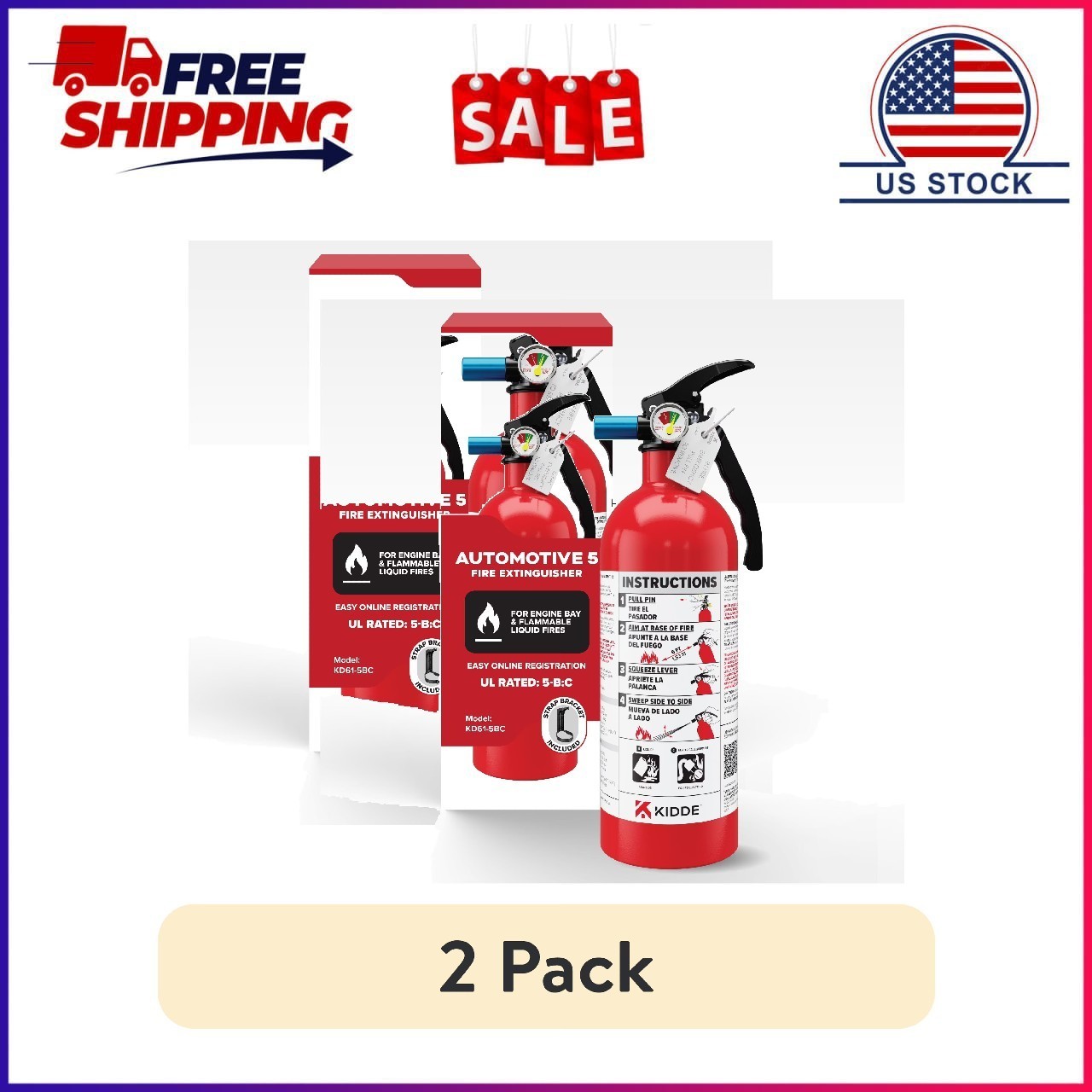 (2 pack) Kidde Fire Extinguisher for Vehicles, Single-Use, Dry Chemical, 5BC, St
