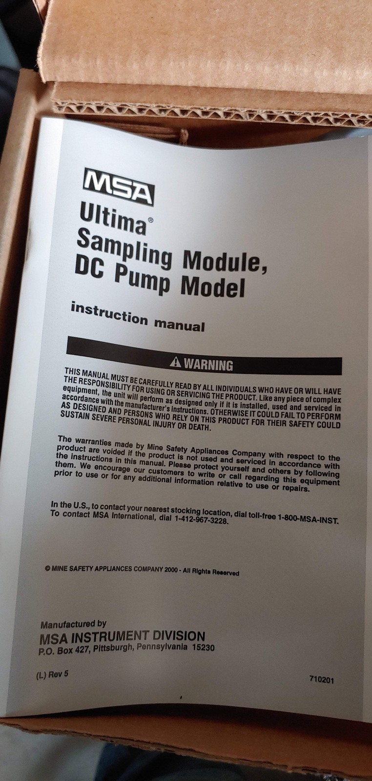 MSA Ultima 815405 Gas Sampling Module DC Version