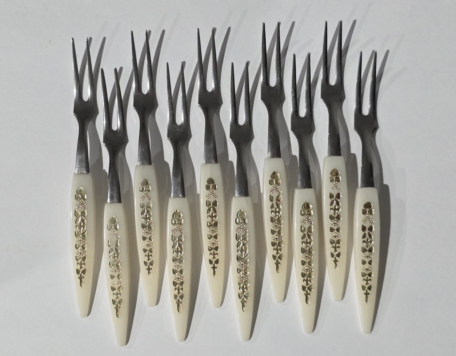 Set of 10 Gold Accent MCM Shrimp Seafood Appetizer Forks