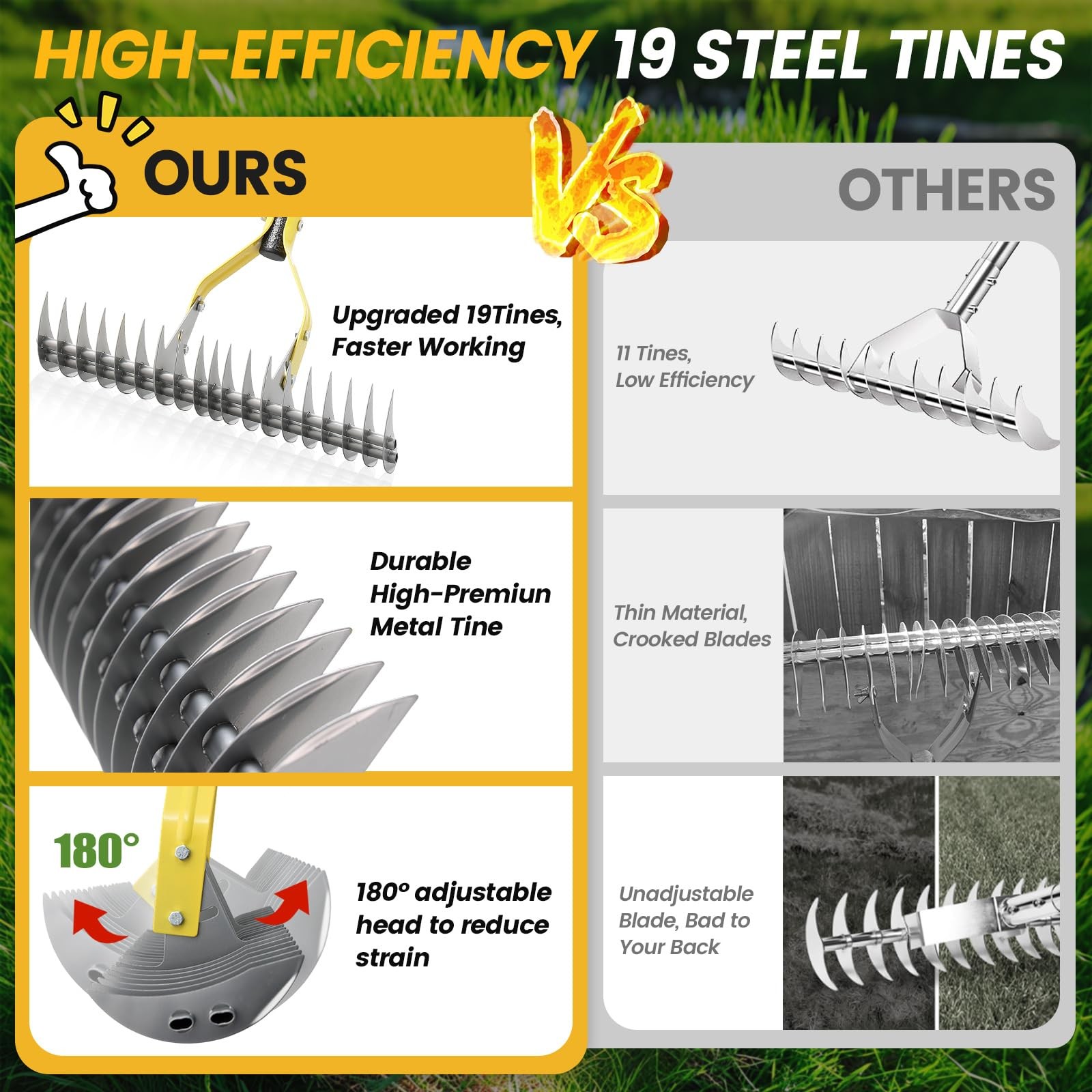Best Thatch Rake 4.5FT Heavy Duty Metal Dethatcher with Adjustable Long Handle