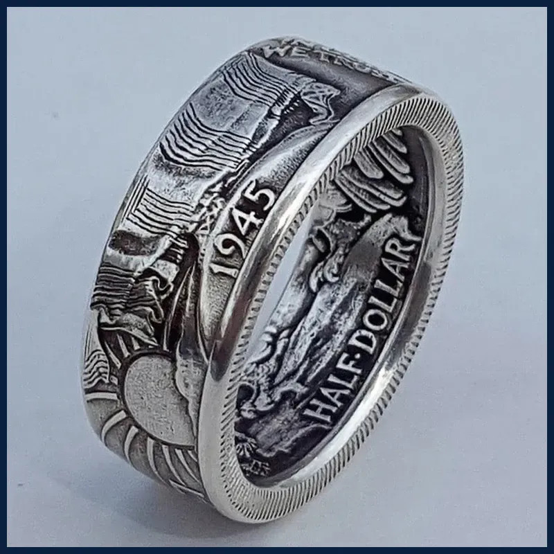 Huitan New US 1945 HALF DOLLAR Men Rings Commemorative Gift for Boyfrien
