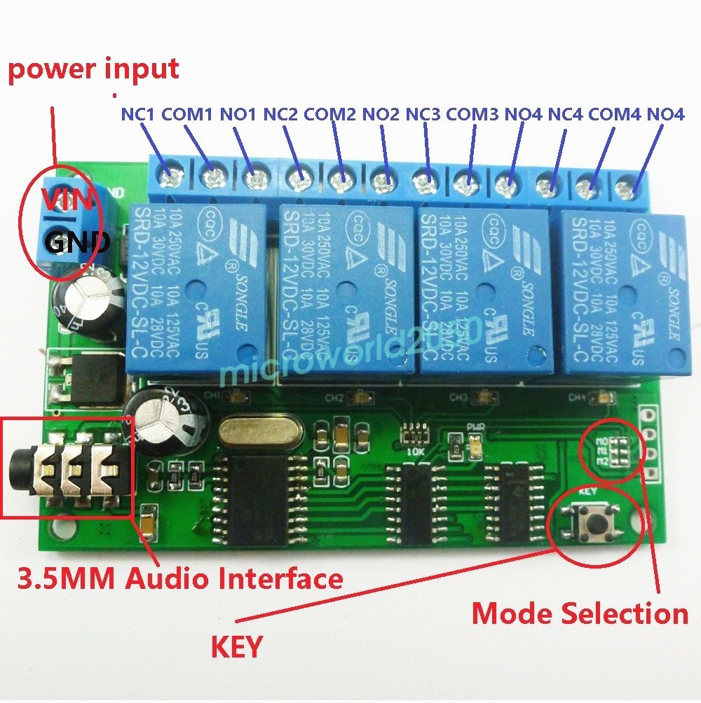 AD22B04 12V 4CH MT8870 DTMF Tone Signal Decoder Relay Phone Remote Control PLC