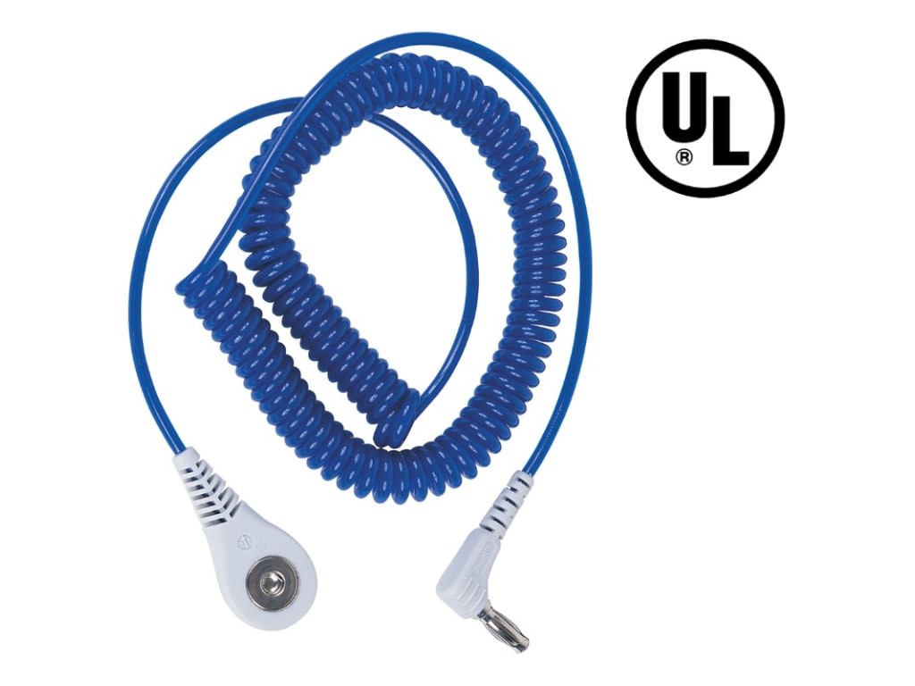 Desco 09150 - Jewel single wire coil cord with 4mm snap socket - Angled /