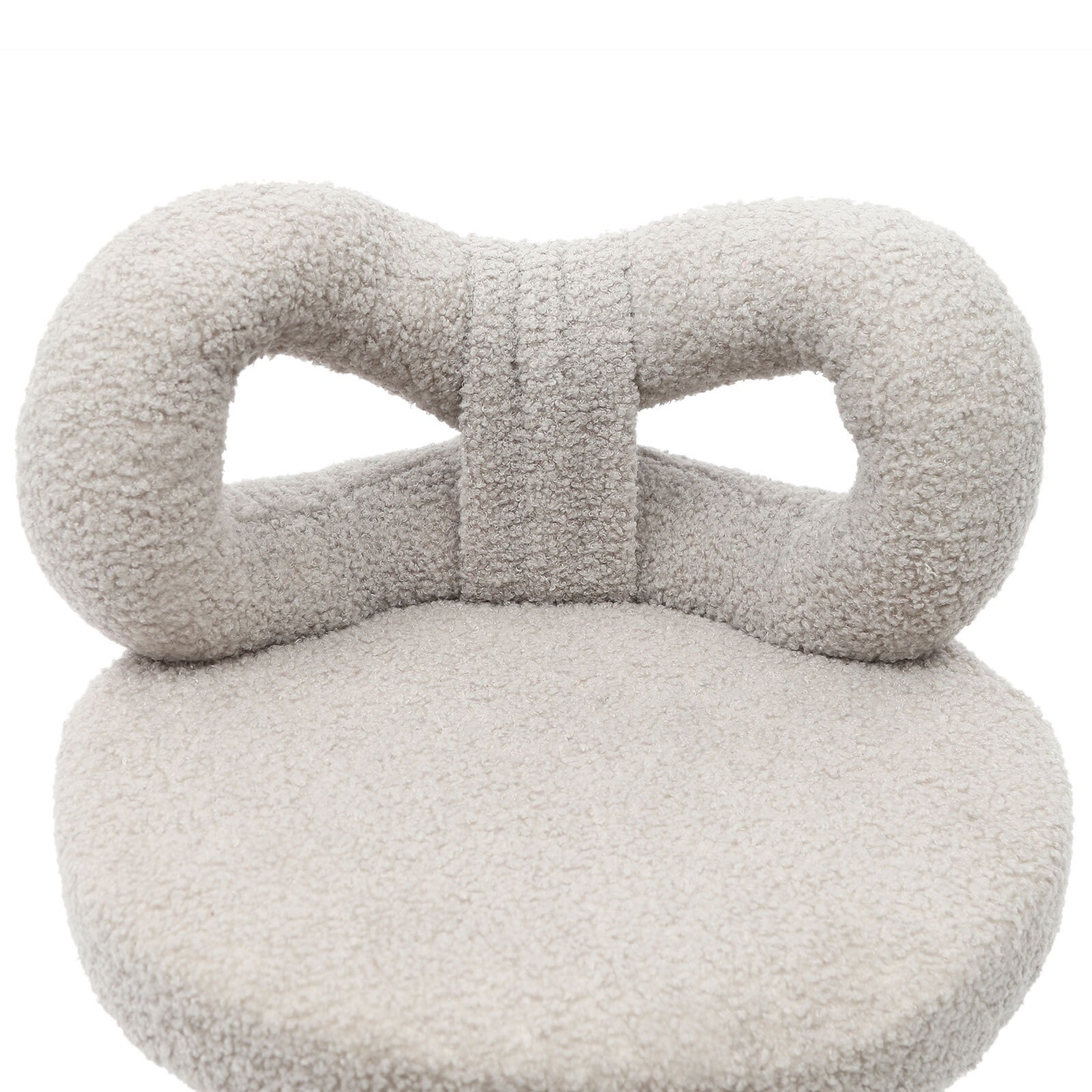 Lambswool Bow Back Desk Chair, Grey Swivel Rolling Vanity Stool, Height Adjust