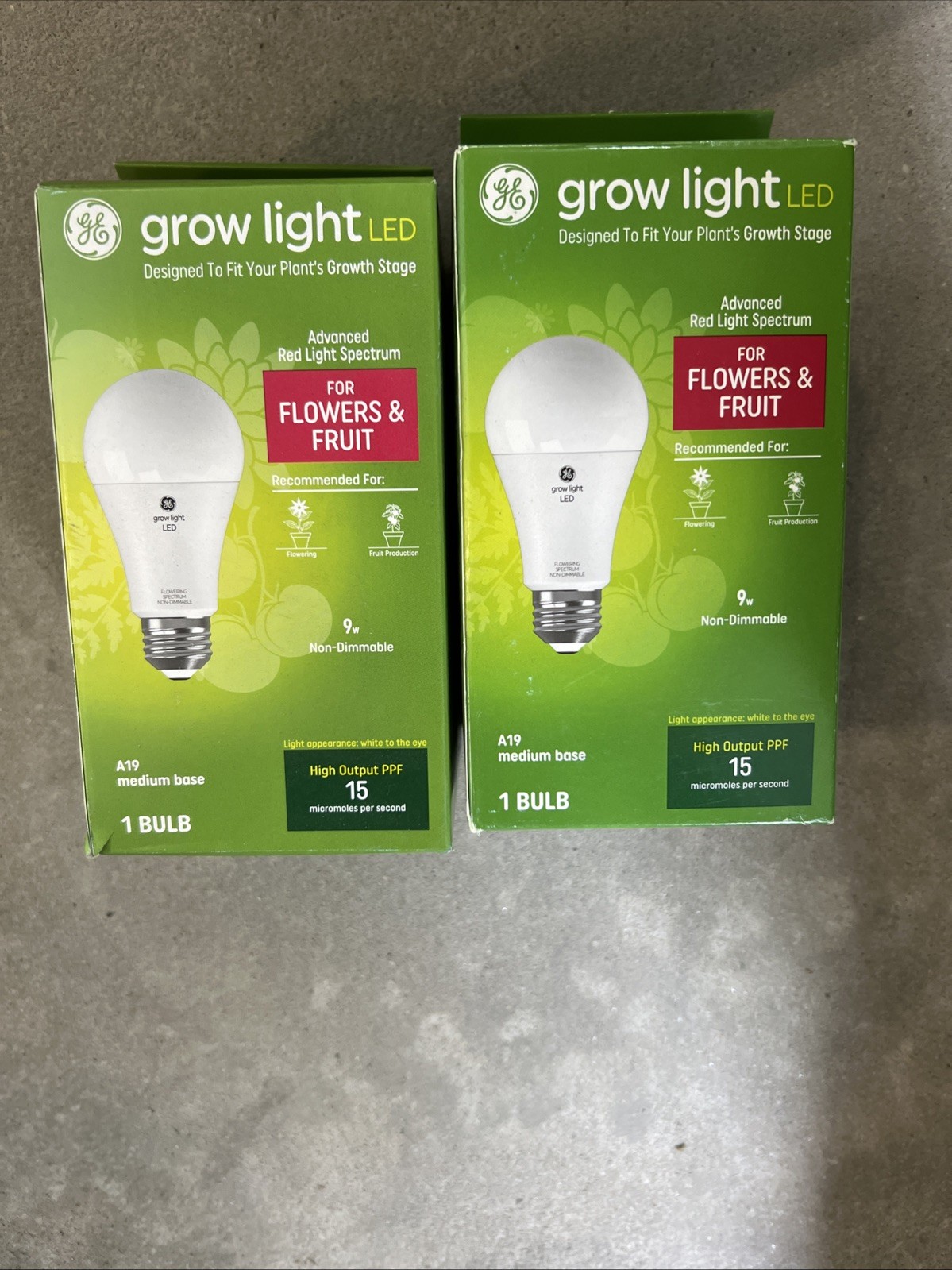(Lot of 2) GE Grow Light-LED 9W, Advanced Red Light Spectrum PPF 15 Bulb, A19