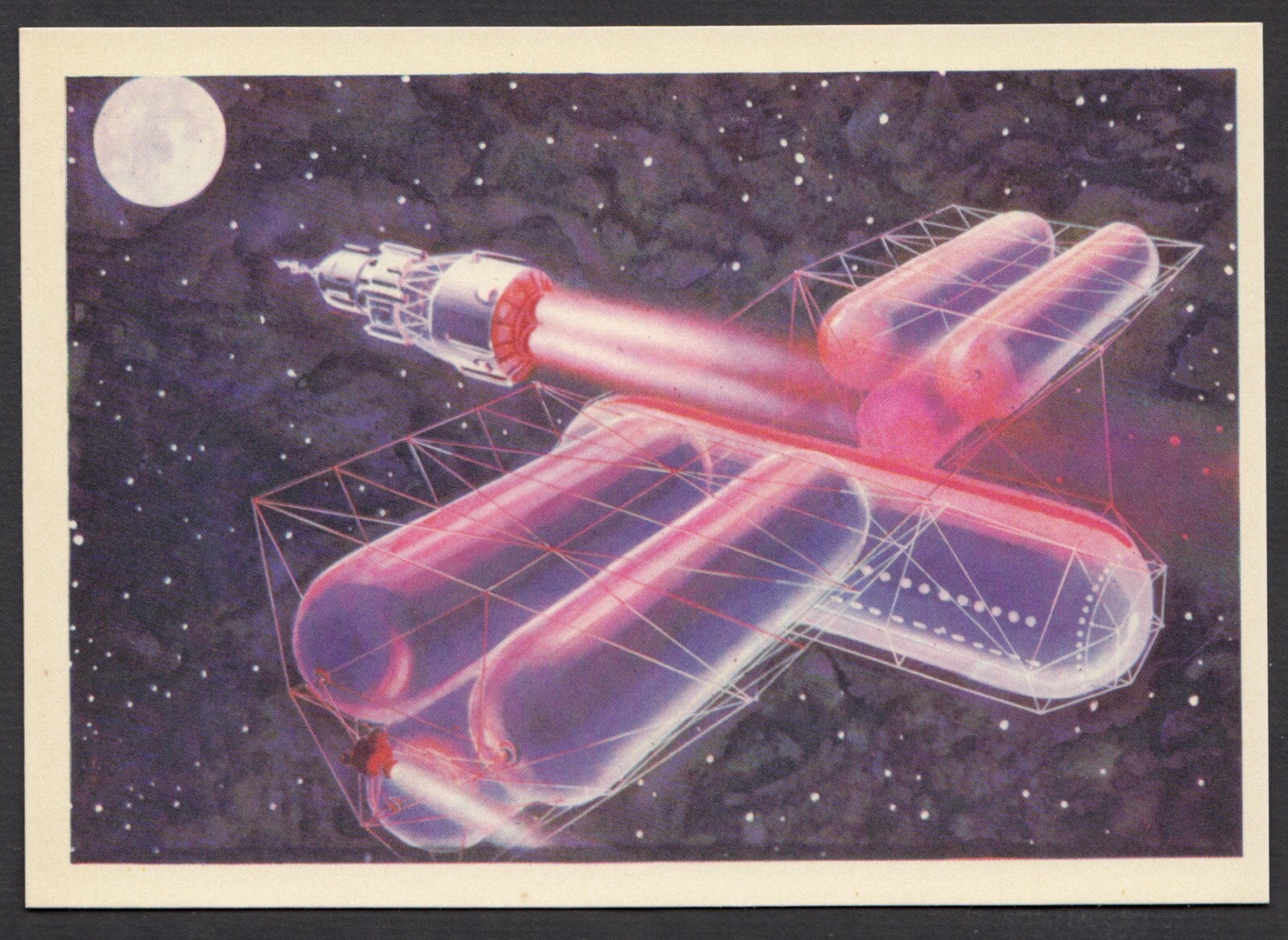 1968 Soviet cosmonauts Space Rockets Ship Station artwork Sokolov old postcard