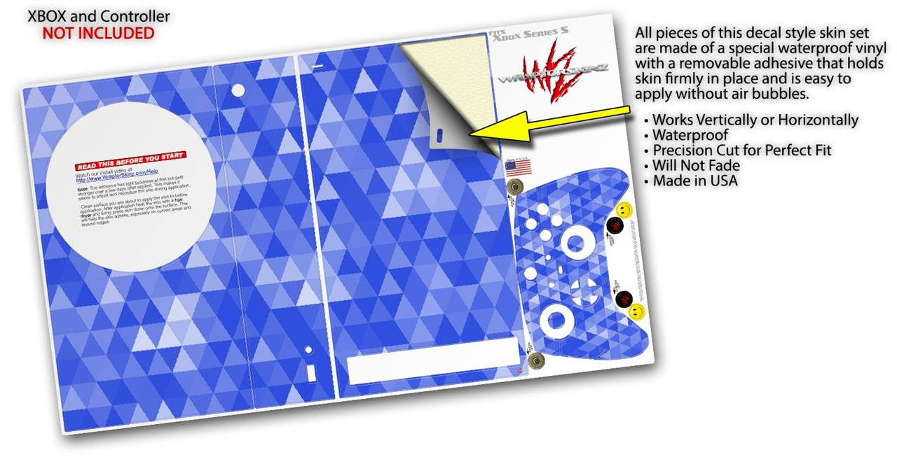 Skin Wrap for XBOX Series S Console Controller Triangle Mosaic Blue