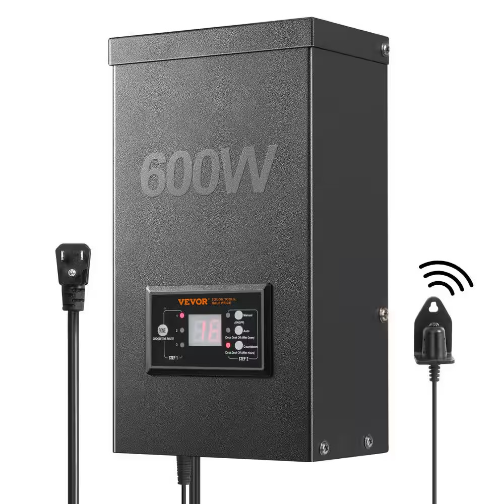 Low Voltage 600-Watt Metal Landscape Lighting Transformer with Timer Photocell S