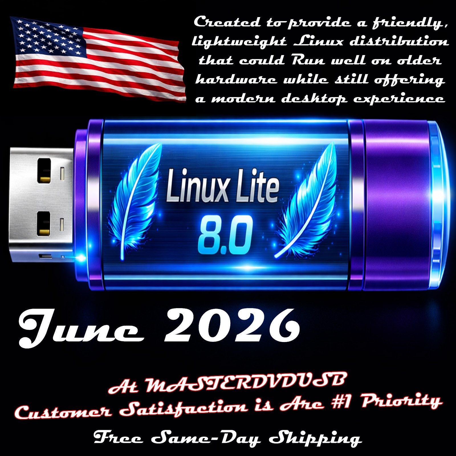 Linux Lite 8.0 – 64‑bit Bootable USB – Perfect for Older PCs f