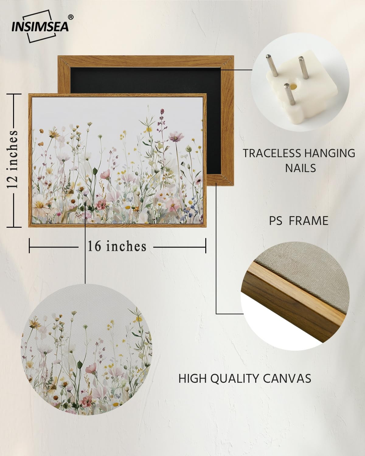 InSimSea Framed Wall Art for Living Room 16"L x 12"W, Meadow's Whisper
