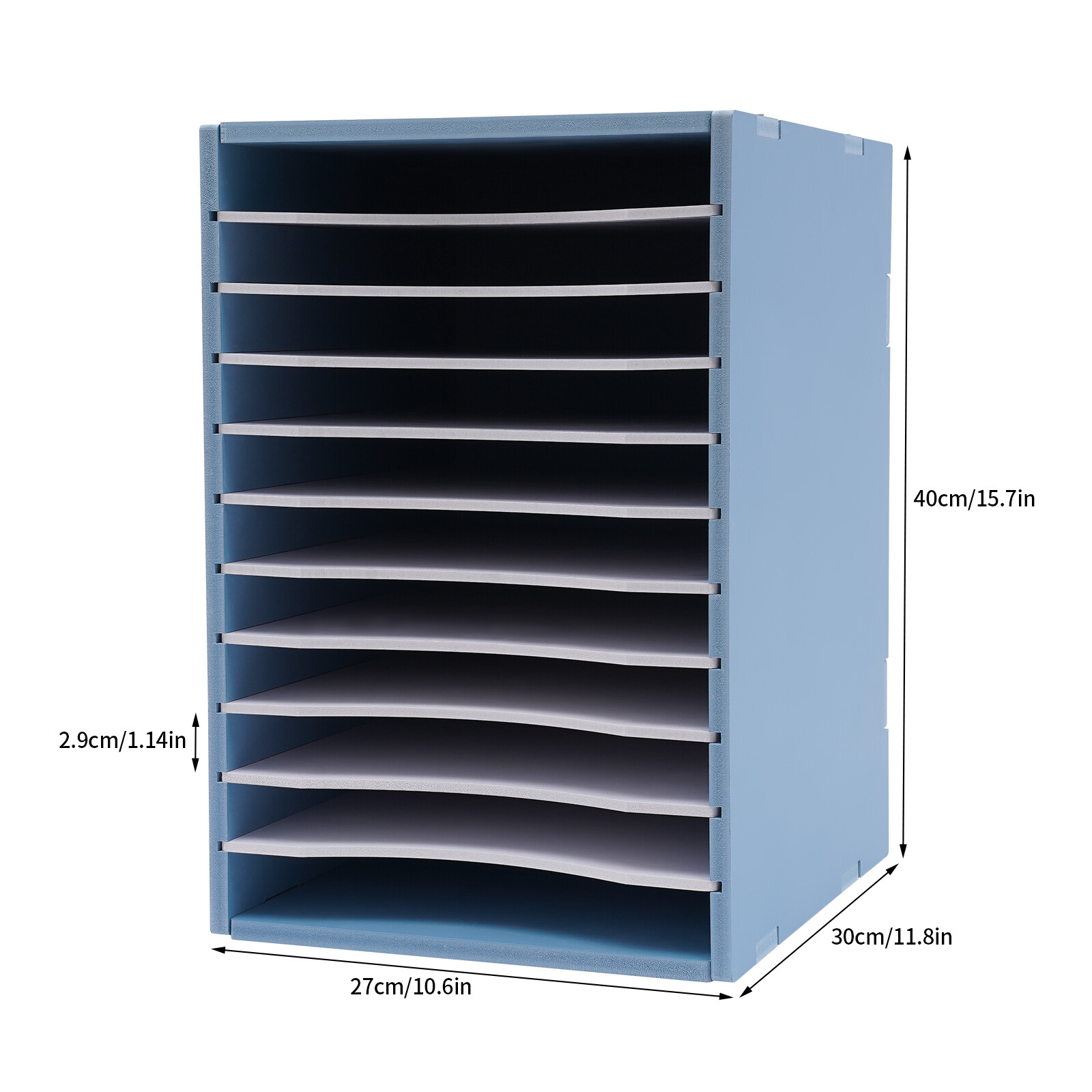 11-Compartment Vertical Desktop Sorter in Blue – Durable File Organizer