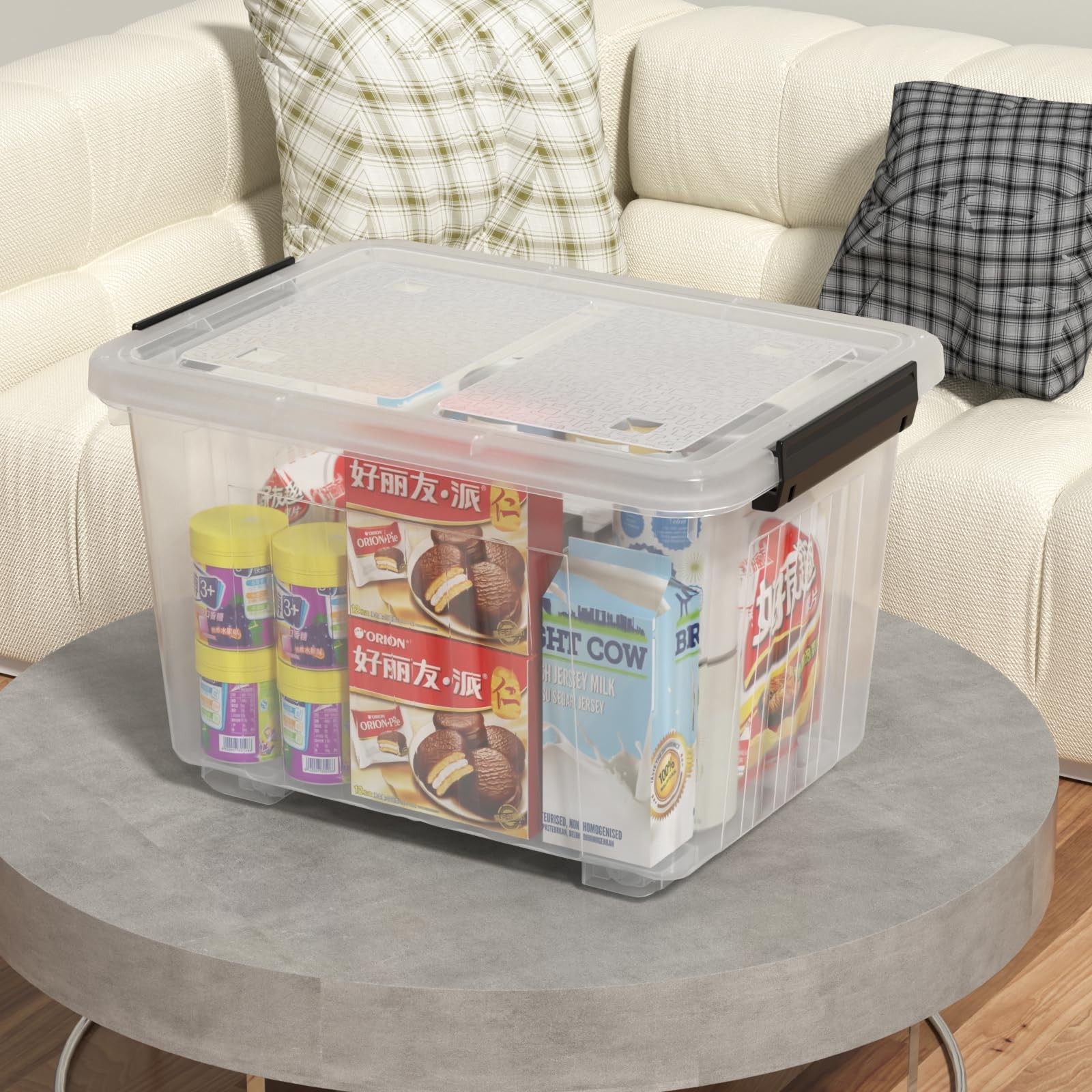 30 Qt Clear Wheeled Storage Bins with Latching Lids, Latching Box