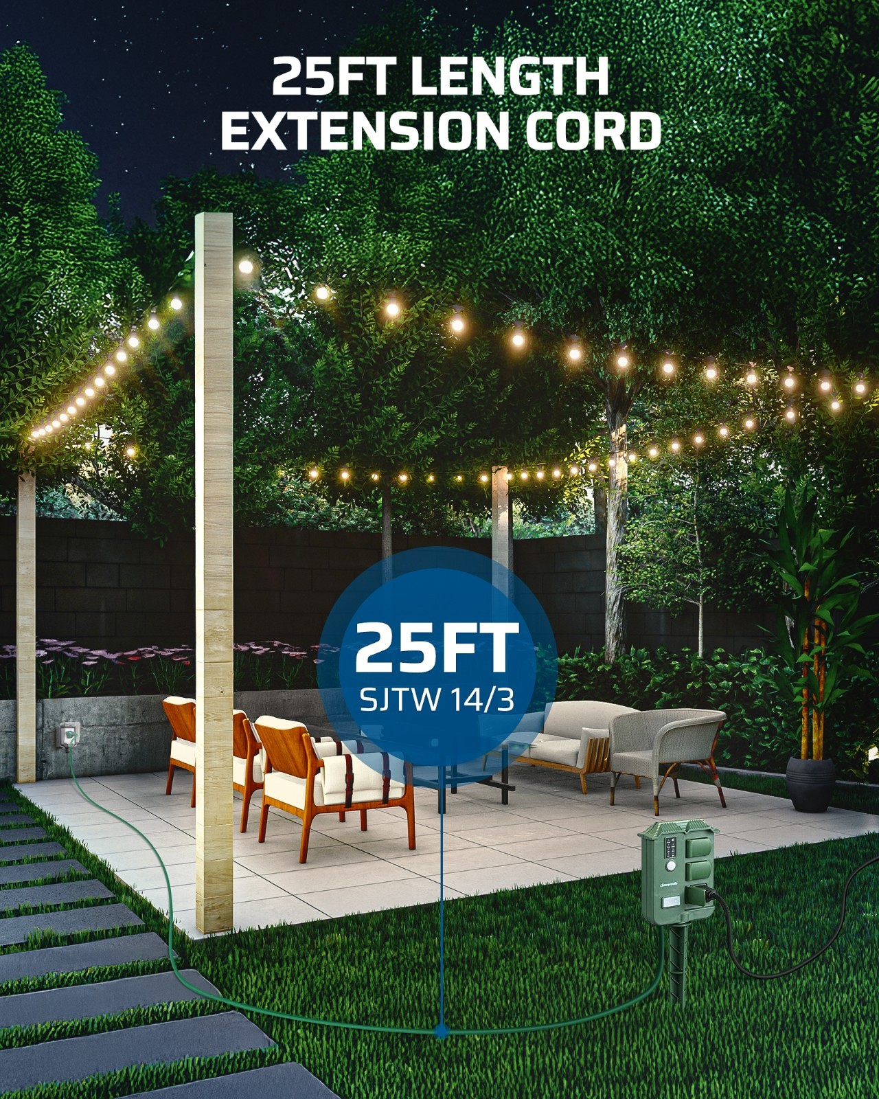 DEWENWILS Outdoor Power Stake Timer, 25FT Extension Cord, 100FT Range Remote