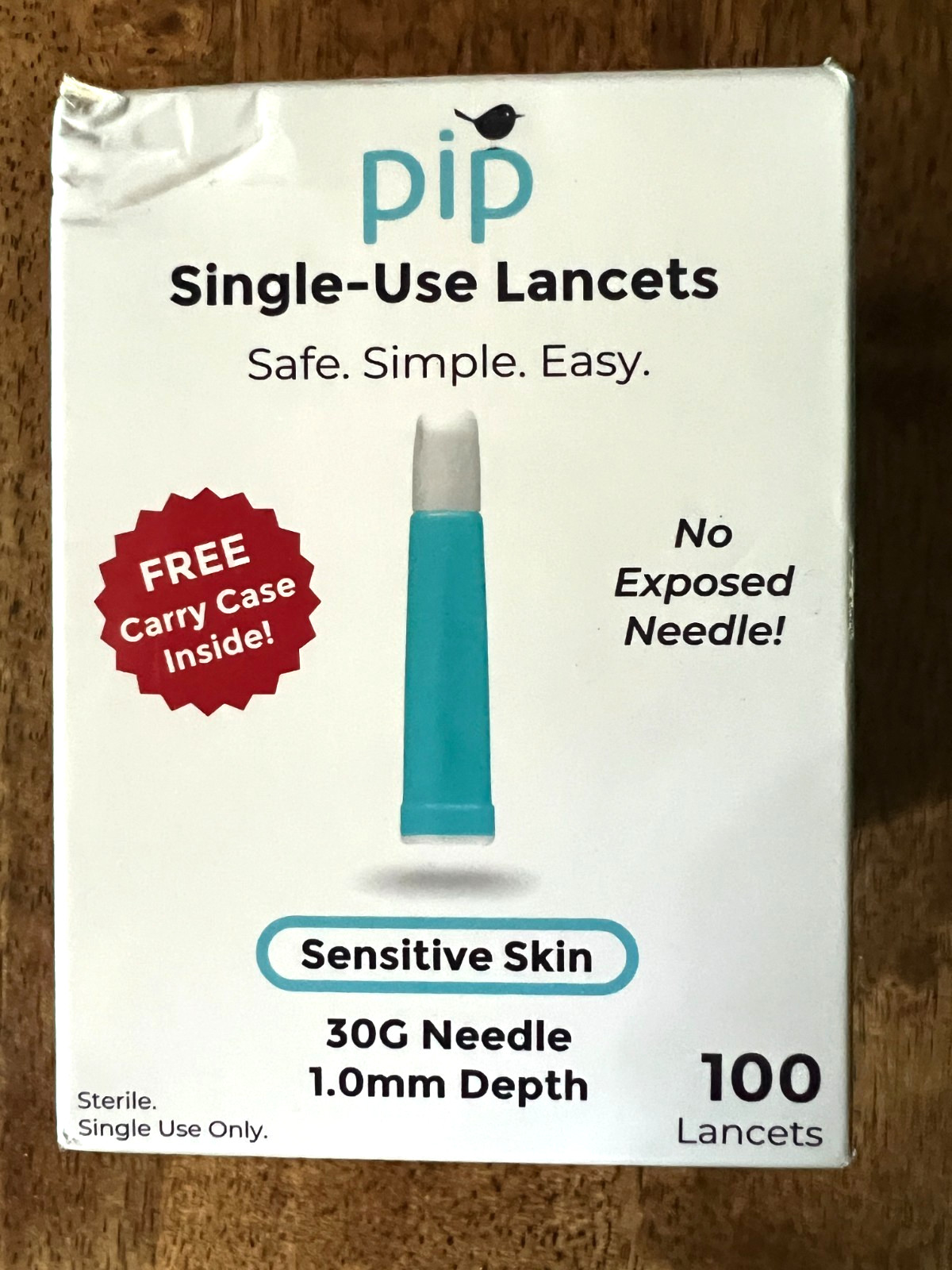 Pip Single-Use Lancets Sensitive Skin 30G 1.0mm Depth 100 Count Exp 07/2029