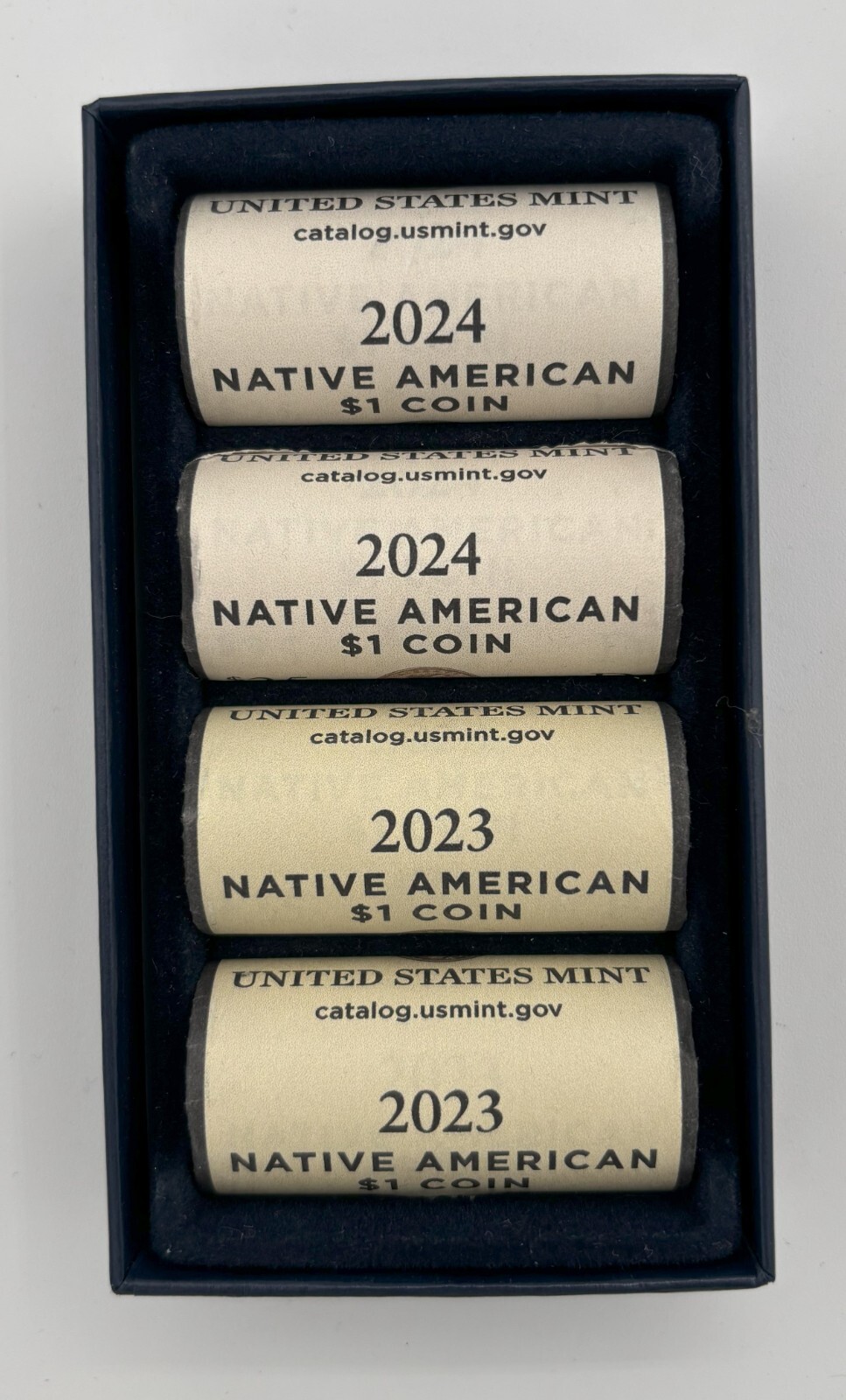 2023 & 2024 PD Sacagawea US Mint Wrapped 4 x 25 Coin Dollar Rolls in US Mint Box
