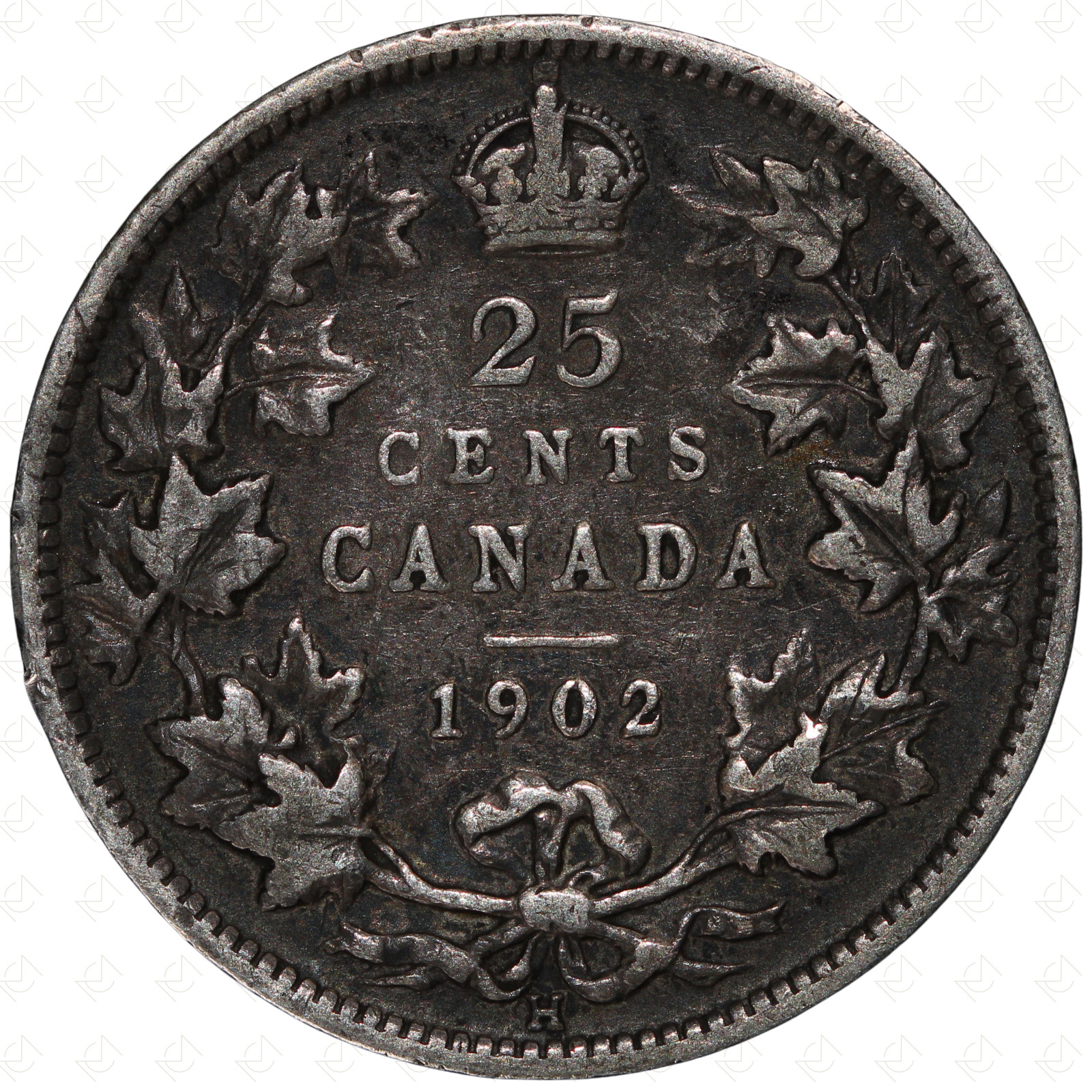 1902 H Canada Edward VII 25 Cents Coin – Heaton Mint – Silver