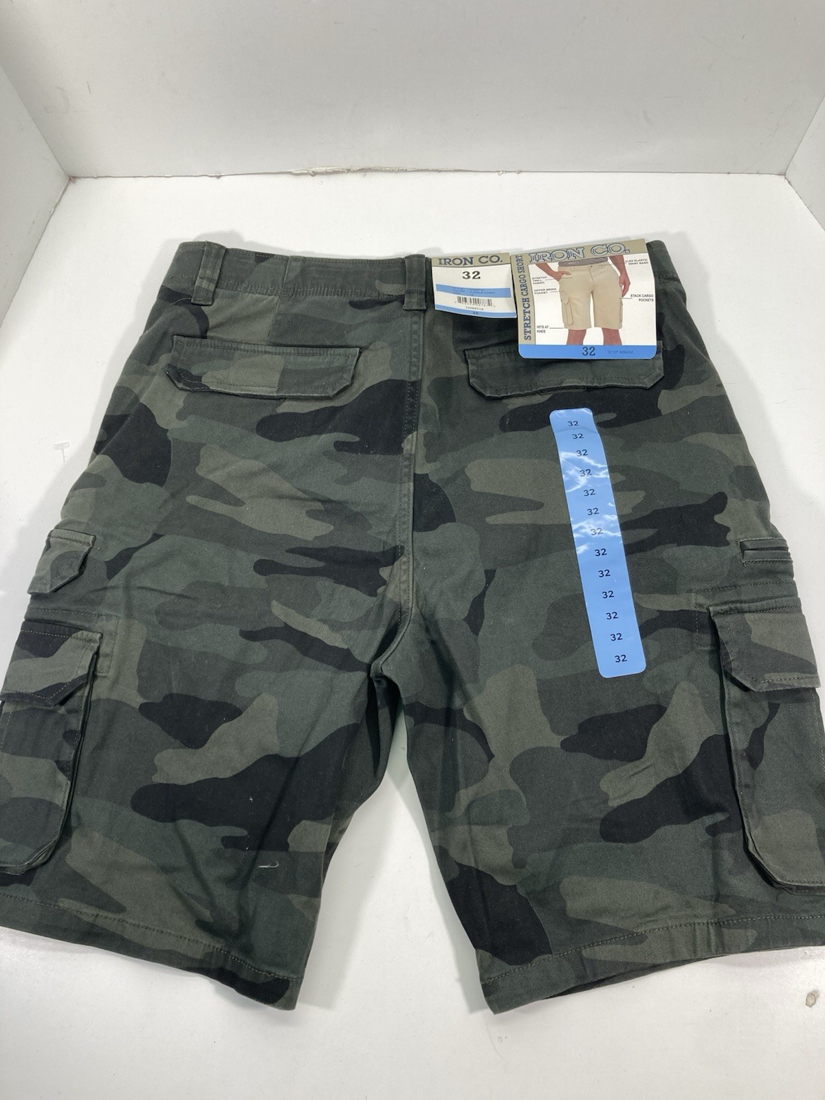 Iron Co Jungle Camo Cargo Shorts Men Size 32X9 Green Camouflage Stretch NWT