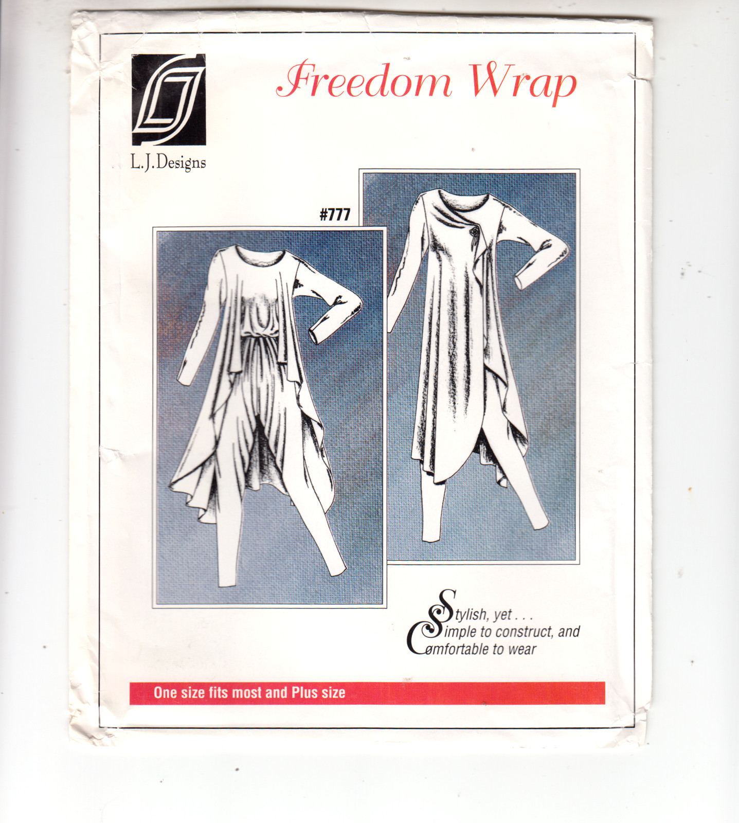 L J Designs 777 Freedom Wrap Tunic Pants Draping Sewing Pattern Sizes S-XL UC