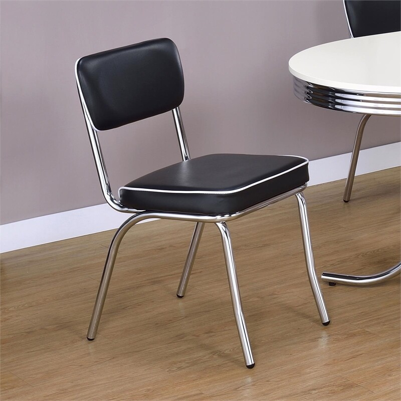 Coaster Retro Dining Side Chair in Black and Chrome (Set of 2)