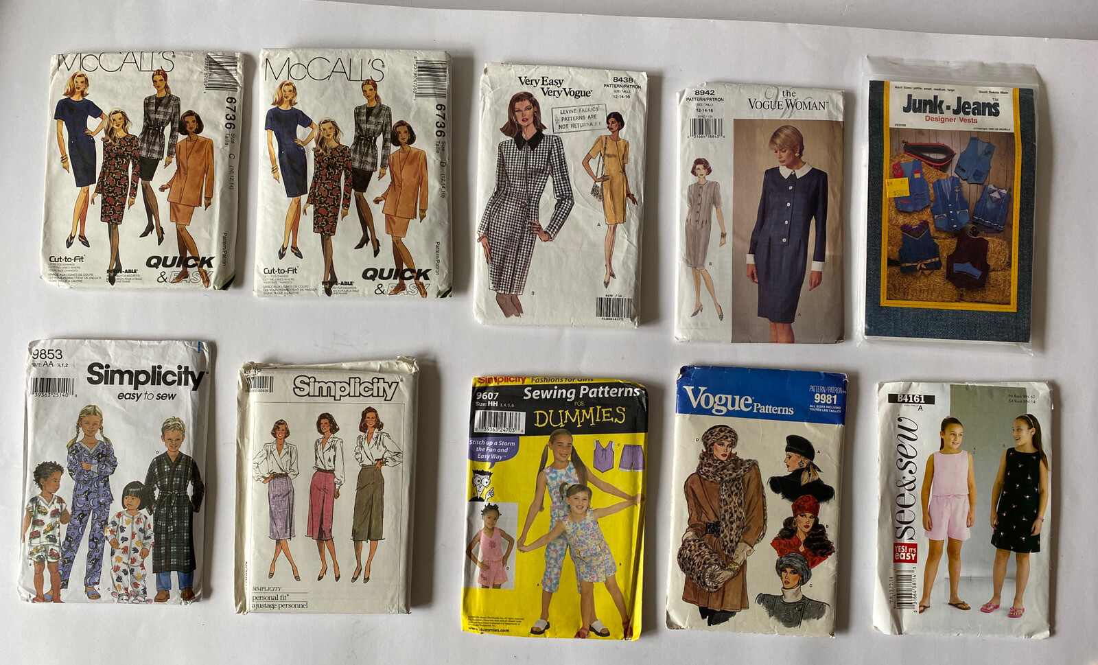 Lot of 10 Sewing Patterns Women and KIds II Various Styles
