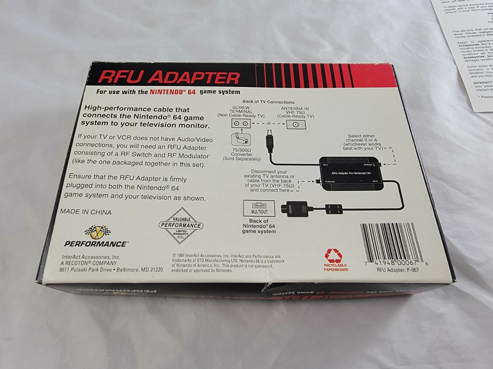 Nintendo 64 N64 RFU Adapter Original Box Only