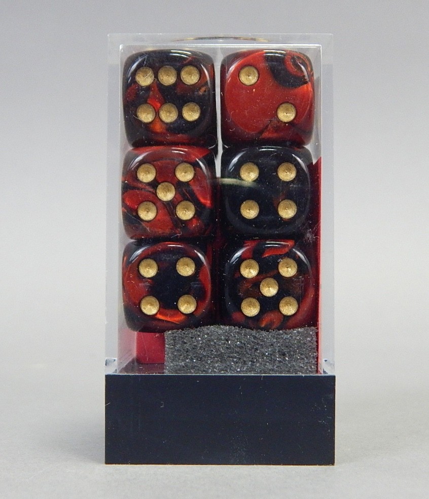 Chessex Piped D6 game dice set OOP Black Red Gemini 26633