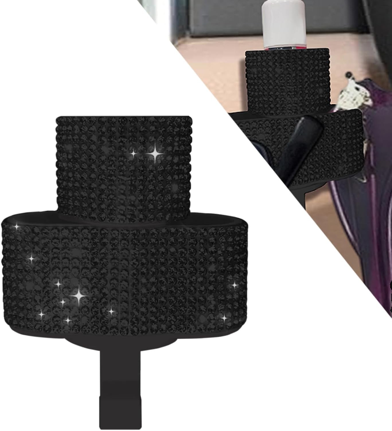 Blin Car Chapstick Holder with Rhinestones, 2-in-1 Compact Lipst  Color: Black