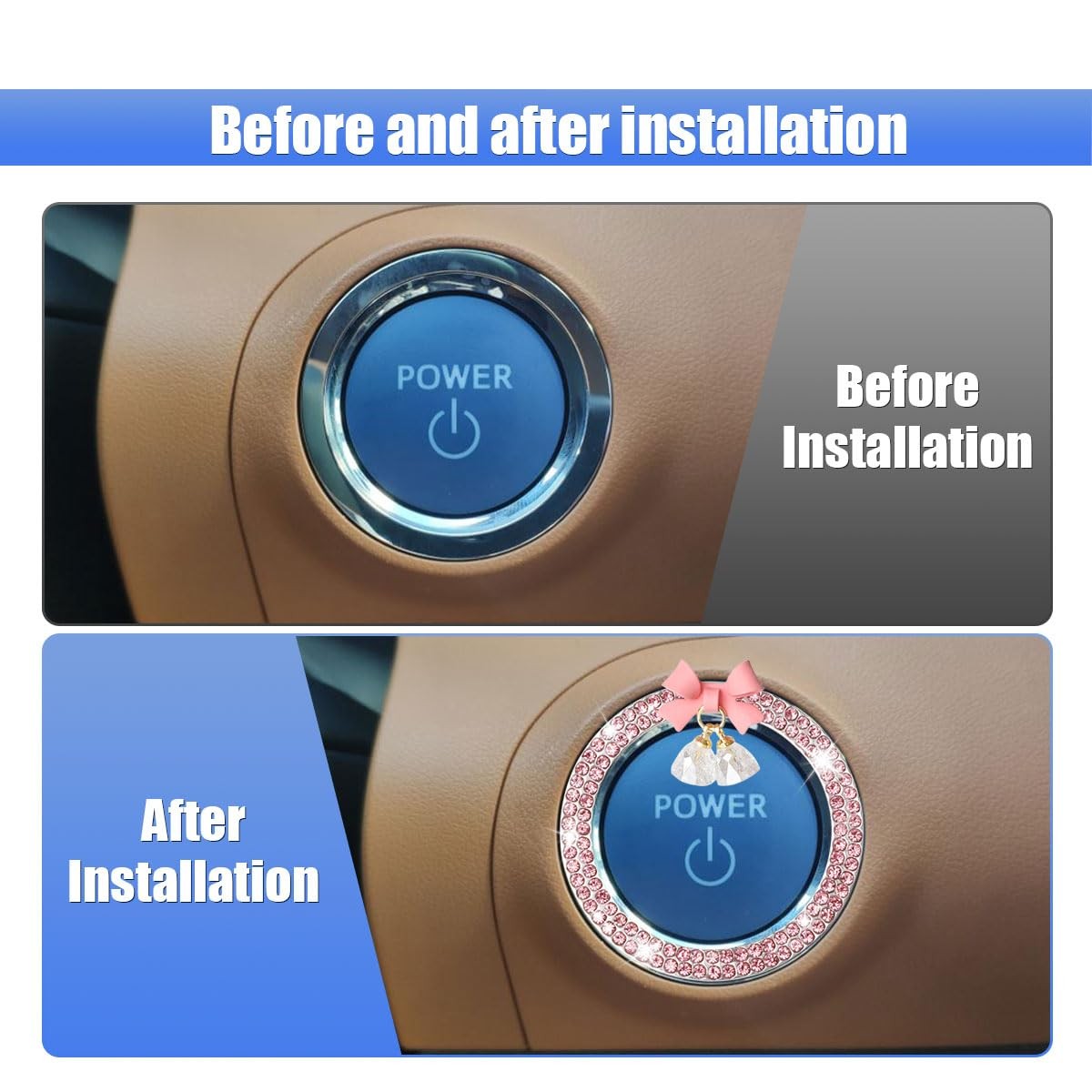 Bling Diamond Car Engine Start Stop Button Decoration Ring - Bling Ring Emblem C