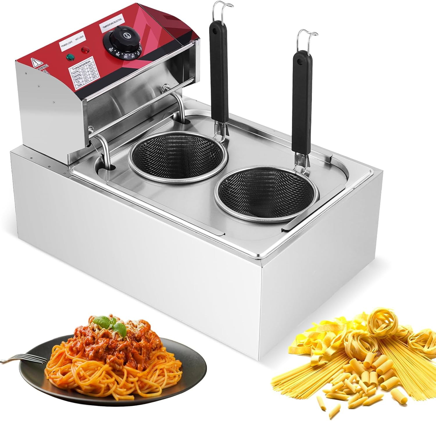 2 Holes Commercial Pasta Cooker,110V Stainless Steel Noodle Maker, Adjustable Te