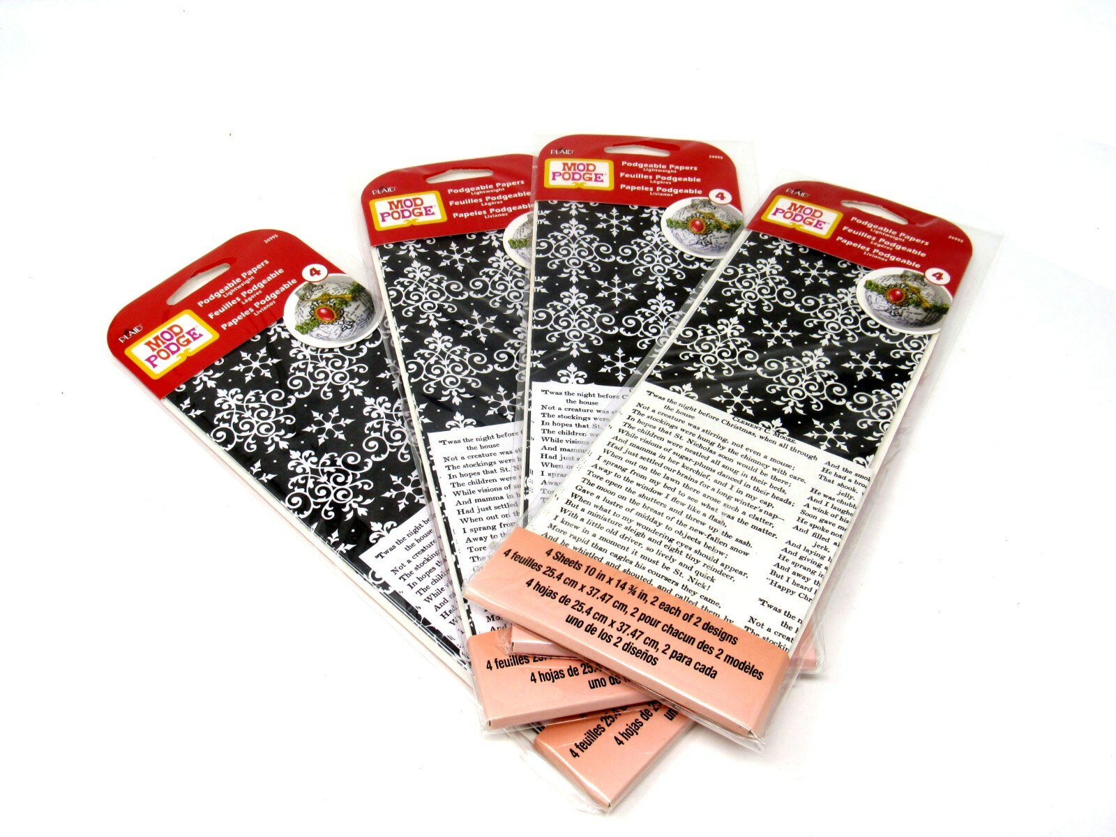 Lot 4 pks Mod Podge Podgeable Papers 10" x 14.75" 16 Sheets Black & White Damask