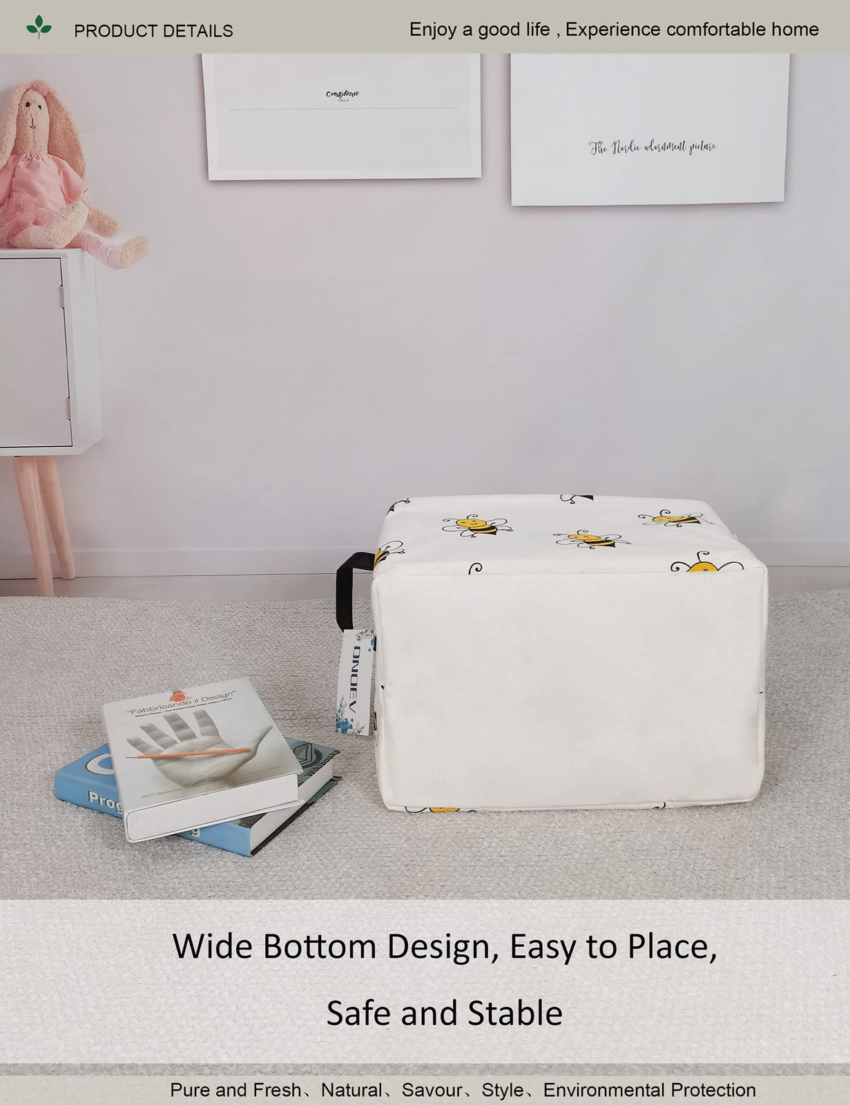 Rectangular Bee Storage Basket,Collapsible Storage Bin for Nursery,Cute Bee S...