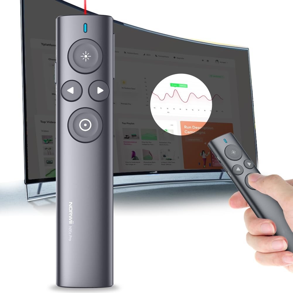 New Norwii Wireless Presentation Clicker Digital Pointer N95s Pro Red Light