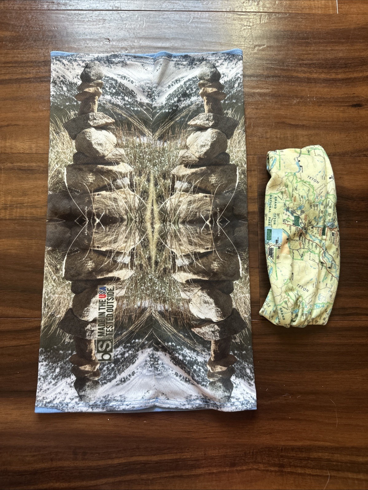 TWO Hiking Outdoor Headbands (One Full Buff w Cairns, One Grand Teton NP Band)
