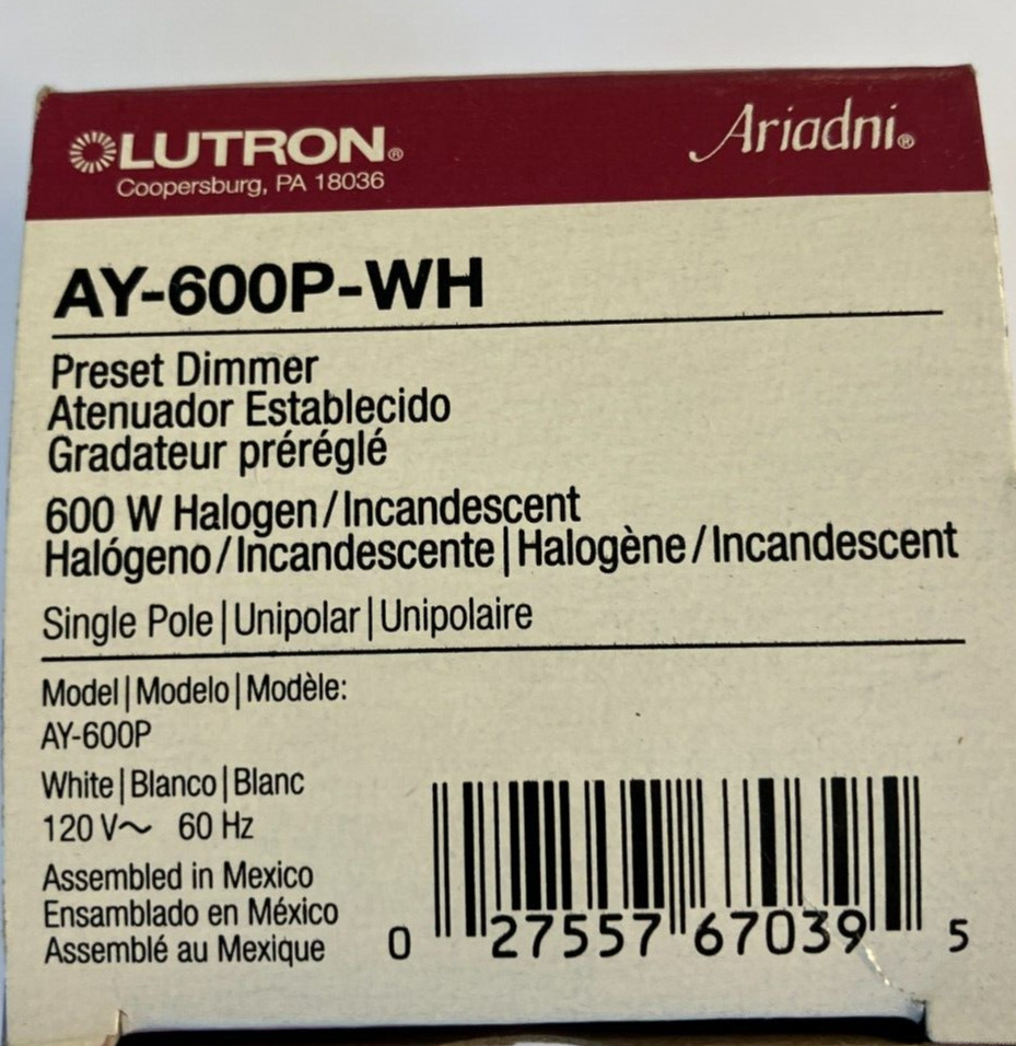 LUTRON AY-600P-WH PRE-SET DIMMER