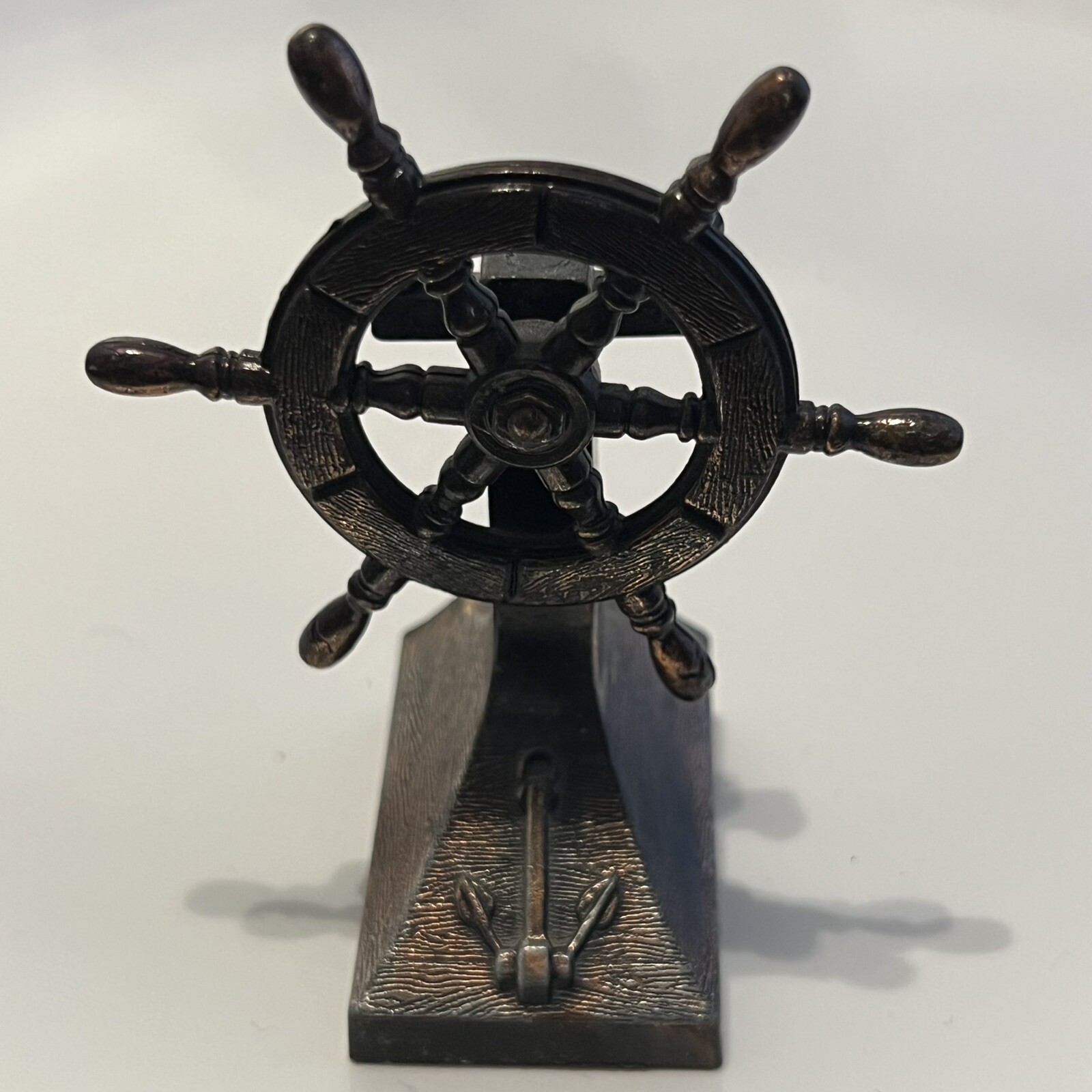 Vintage Desk Mini Play Me Copper Metal Pencil Sharpener Ship Boat Captain Wheel