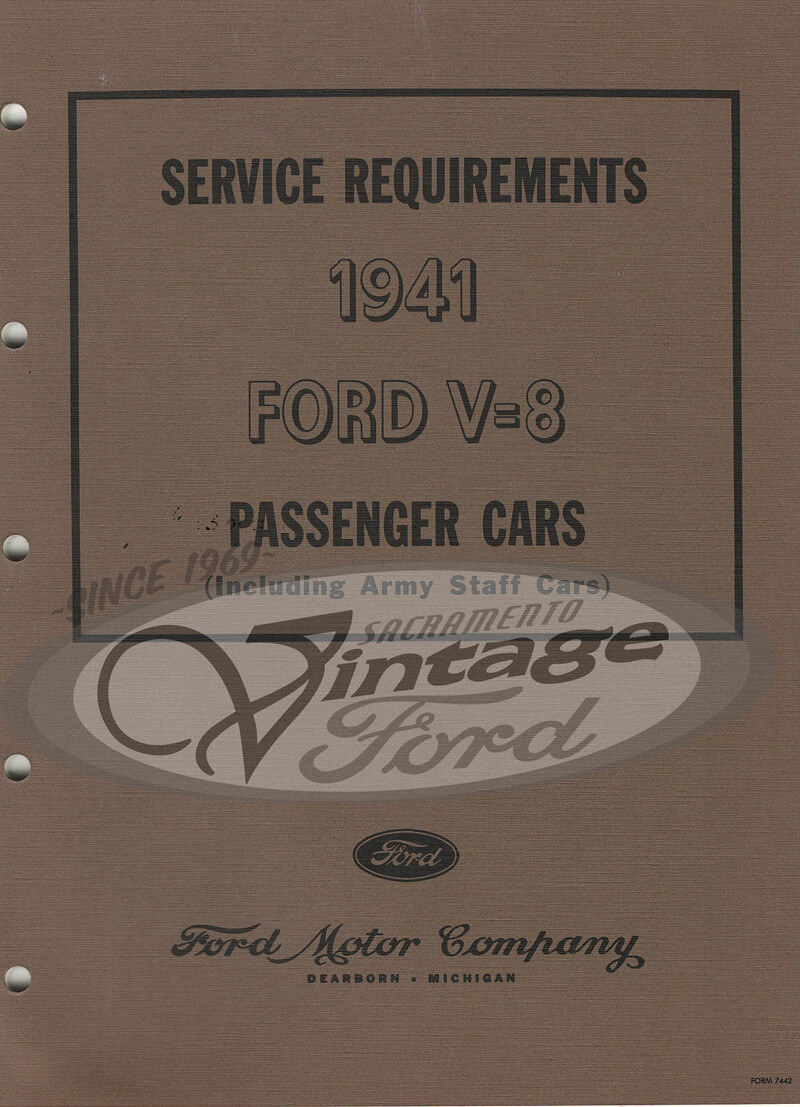 1941 Service Requirements Ford V8 Passenger Cars & Army Staff Cars - MINT