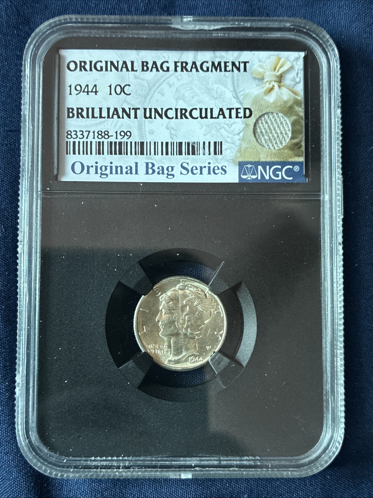 1944 Mercury Dime 10C Silver Brilliant Uncirculated NGC Original Bag Fragment