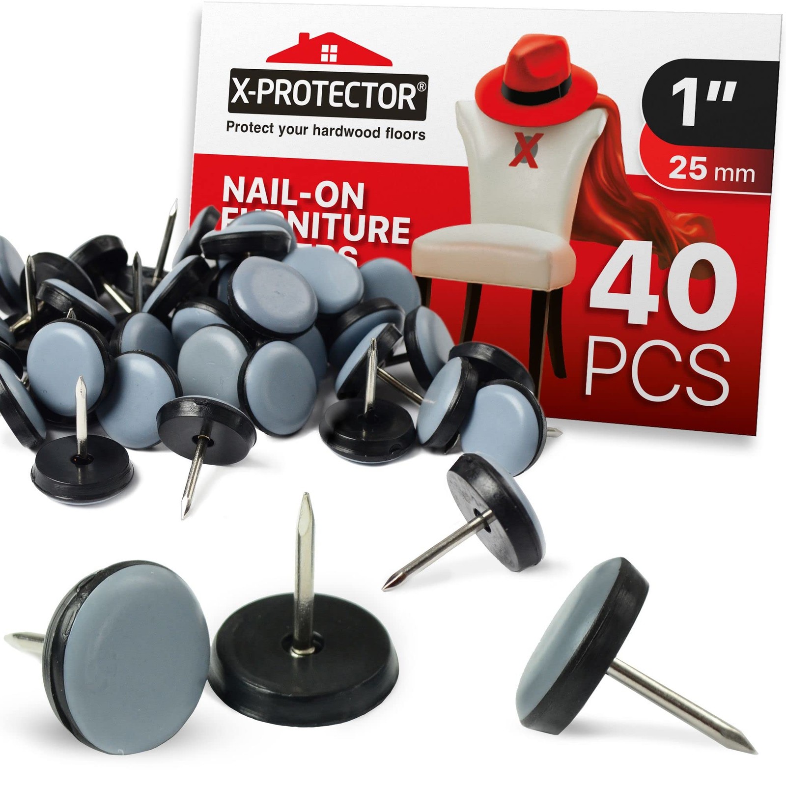 Chair Glides – 1" Furniture Glides 40 pcs – Grey Nail-on Chair Sliders – Prem...