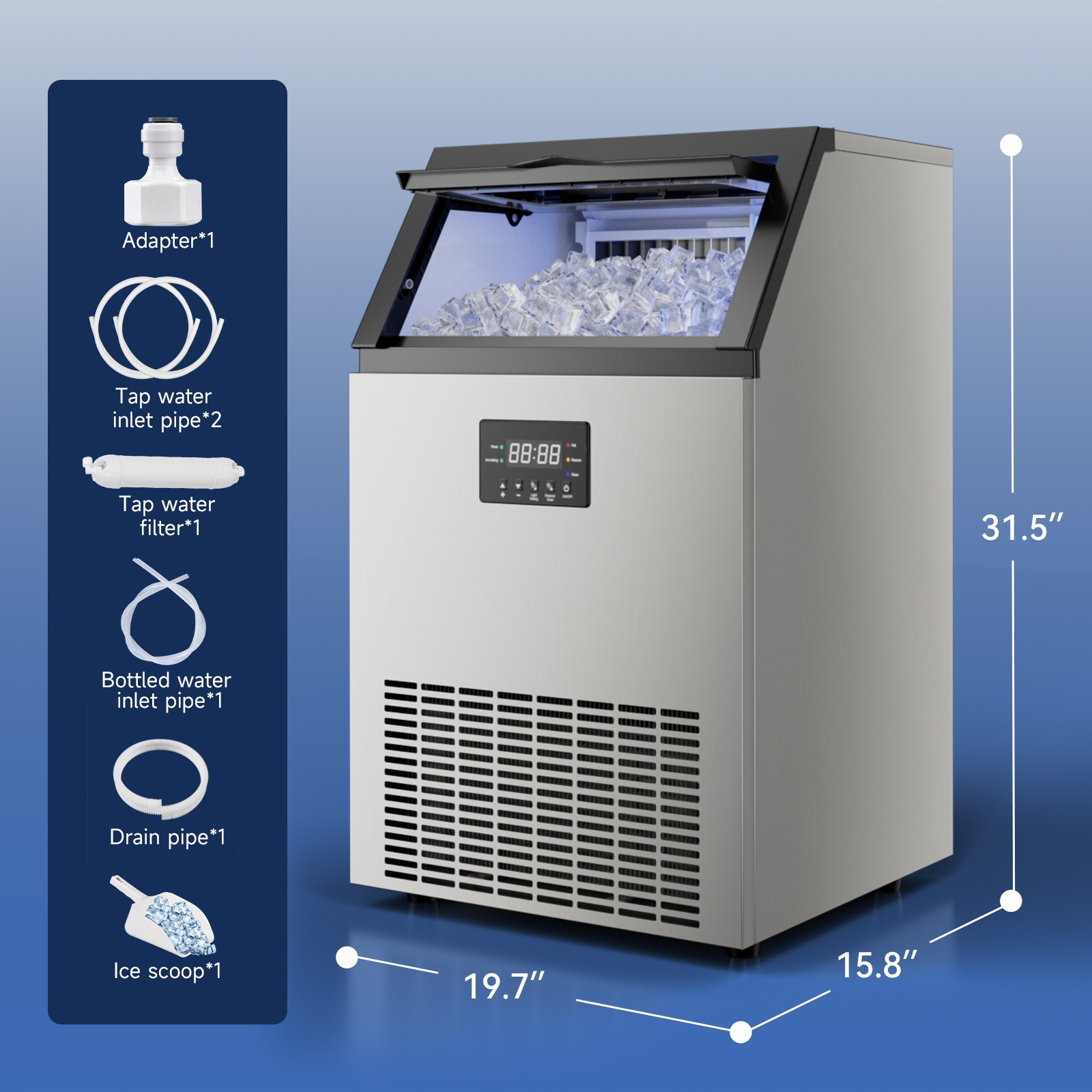 Commercial Ice Maker 150lbs/24H Freestanding Ice Cube Machine with 80 Ice Cubes