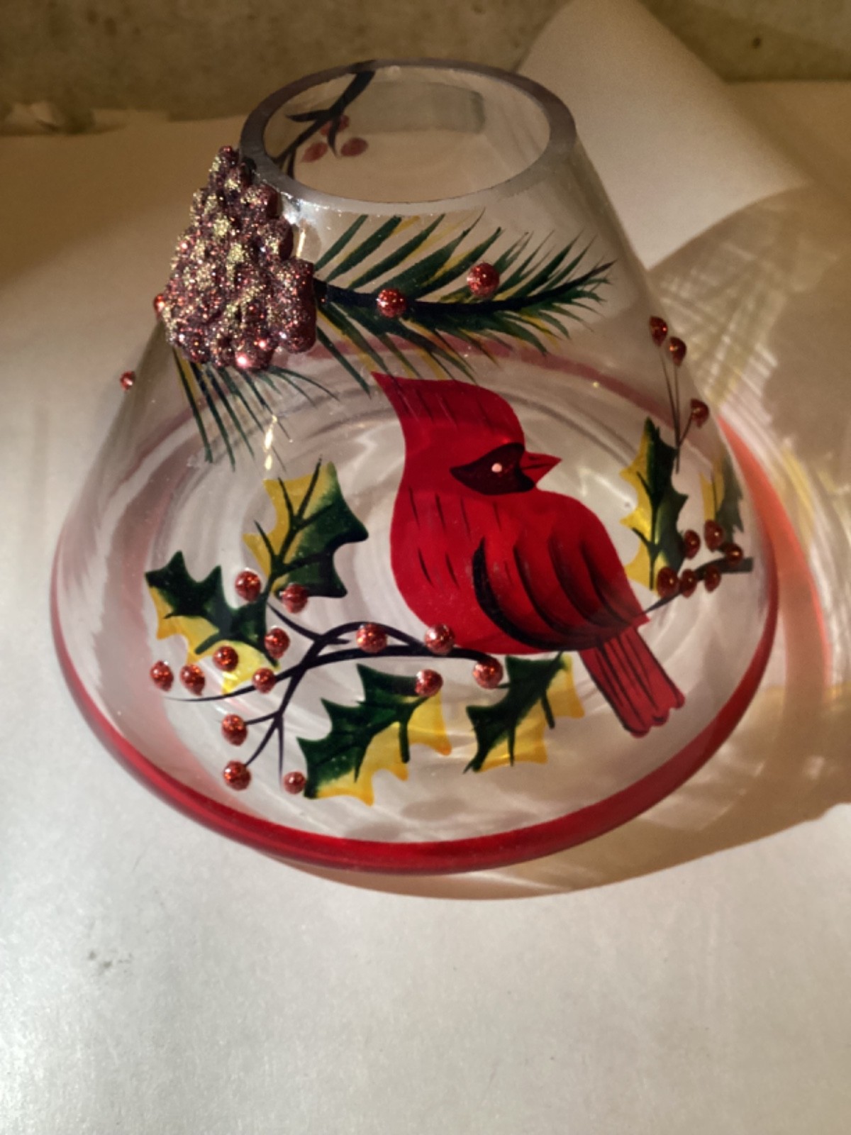 Biedermann & Sons Handpainted Jar Shades, Cardinal Scene
