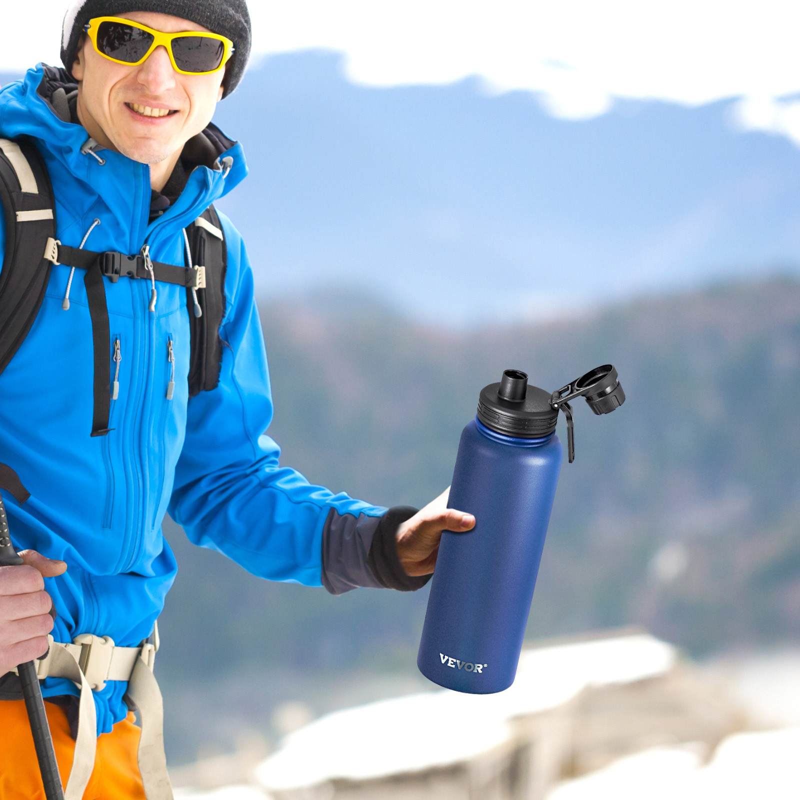 VEVOR 40 oz Insulated Water Bottle Stainless Steel with Wide Mouth Lid Blue