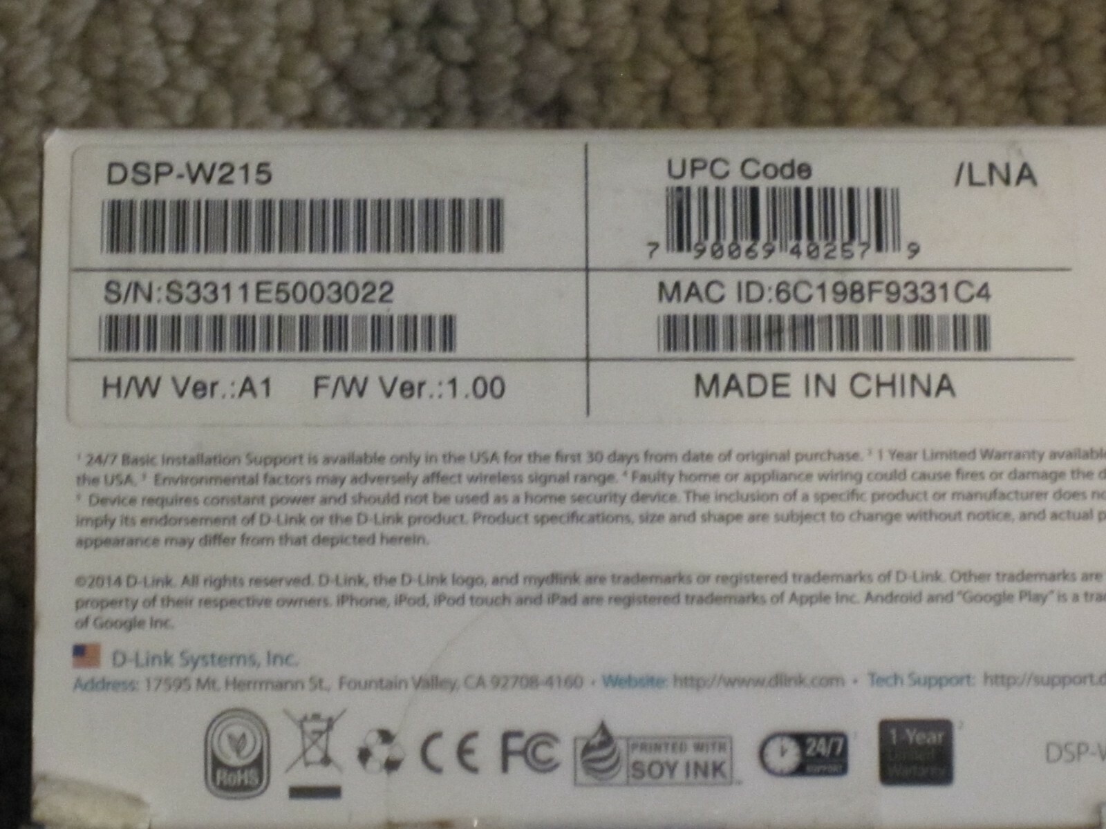 D-Link Mydlink Wi-Fi Smart Plug DSP-W215