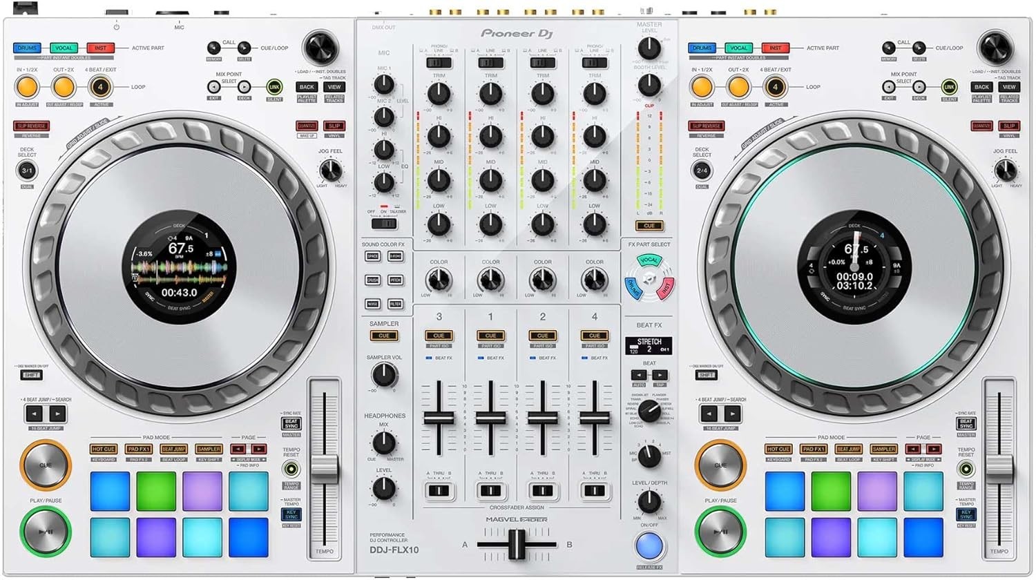 Pioneer DJ DDJ-FLX10-W 4ch Professional DJ Controller STEMS Function White