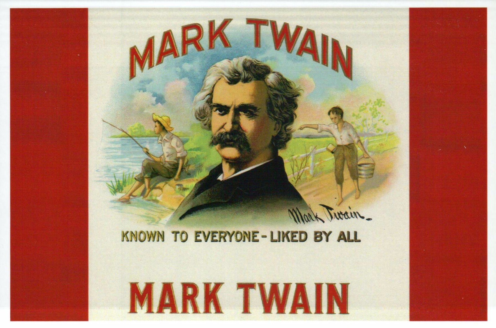Mark Twain, American Author from Missouri MO, Cigar Box Image -- Modern Postcard
