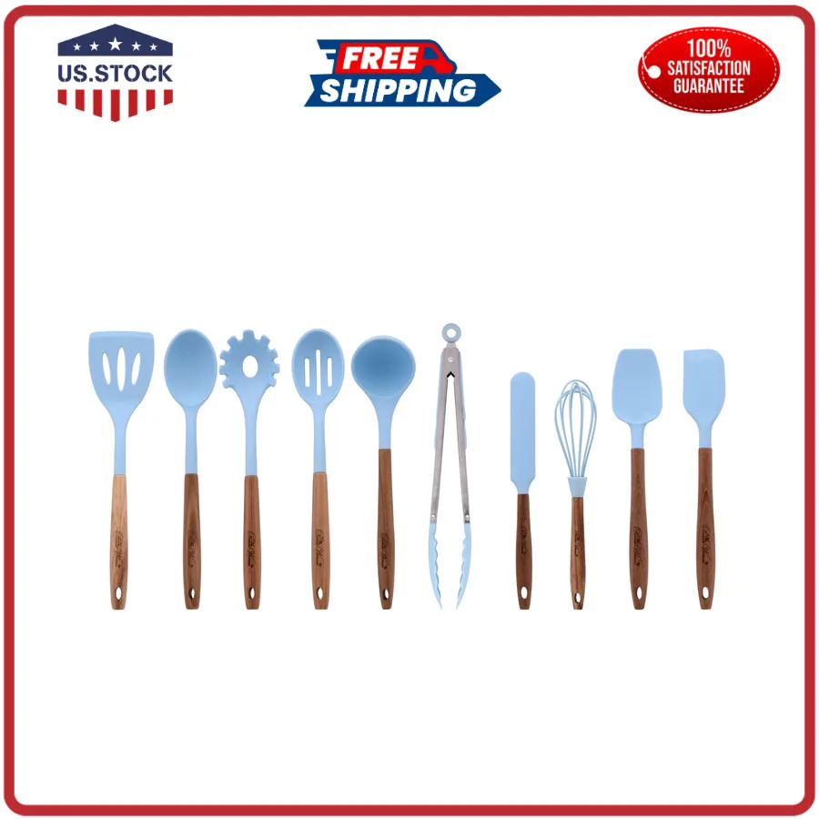 The Pioneer Woman 10-Piece Silicone and Acacia Wood Cooking Utensil Set Blue