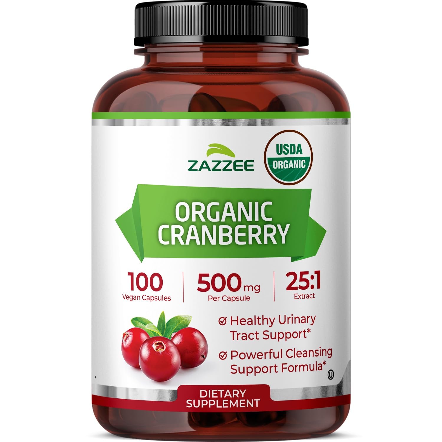Zazzee USDA Organic Cranberry 25:1 Extract, 500 mg per 100 Count (Pack of 1)
