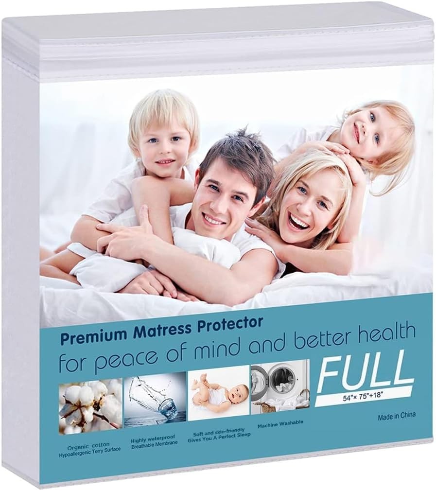 Waterproof Mattress Pad Protector Terry Cotton Hypoallergenic Full, White