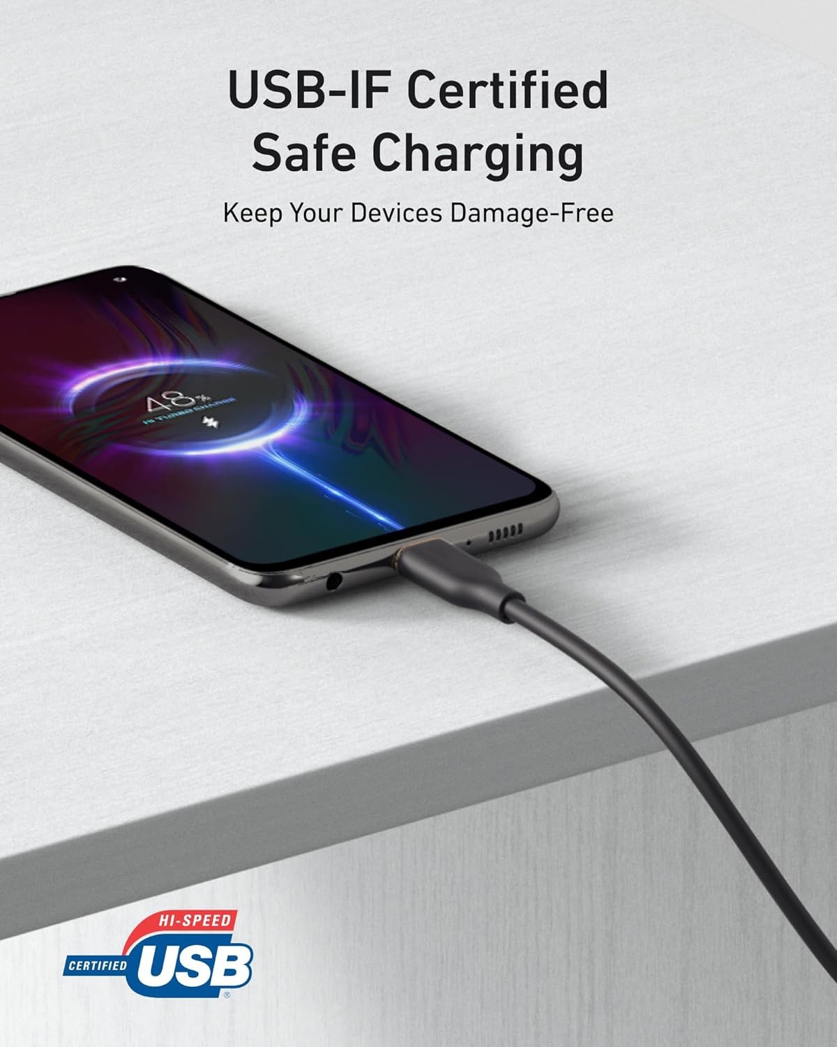 2-Pack USB A to USB C Type C Fast Charging Data Sync Rubber Charger Cable Cord