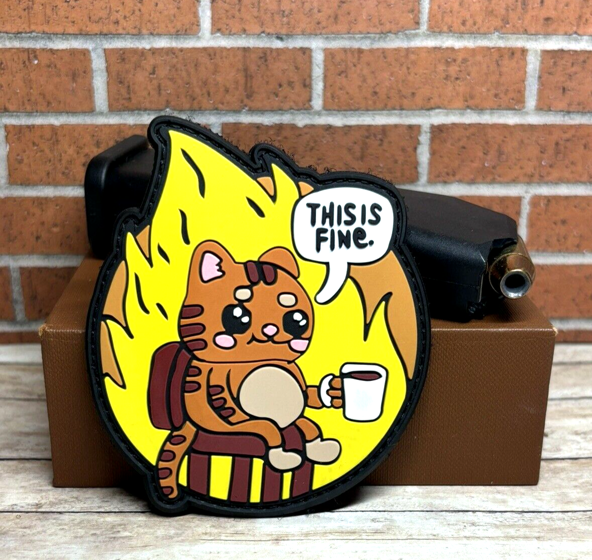 Tactical PVC Patch - This is Fine Patch - Hook Loop Funny Morale Cat Patch